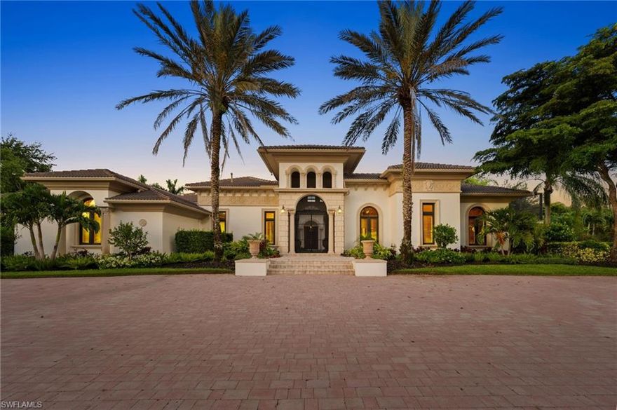 Luxury abounds at this exquisite estate home featuring 5 Bedrooms, 5 and 1/2 baths, formal and informal living spaces and includes a casita for guests and family. Supremely detailed from the coffered and tray ceilings, impact doors and windows to the custom flooring throughout. Enter the double front door to the grand foyer overlooking the living room anchored by a large fireplace with views beyond of luxurious outdoor spaces. Let your inner Chef delight in the well-designed kitchen complete with an island and additional prep sink to the abundant storage, gas range and exceptional granite countertop area. This space opens to the family area for informal gatherings with a slider to your outdoor kitchen and screened lanai where you will bask in serene and exquisitely private spaces with a heated, saltwater pool/spa, elevated seating area with fireplace for fabulous gatherings and entry to the private casita. 5 luxurious bedrooms, all en-suite, a den and another powder room all create an oasis for an unparalleled lifestyle. Incredibly located, central to "toes in the sand" beaches on the Gulf to downtown Naples for "Fun on Fifth", RSW airport and easy access to I-75.