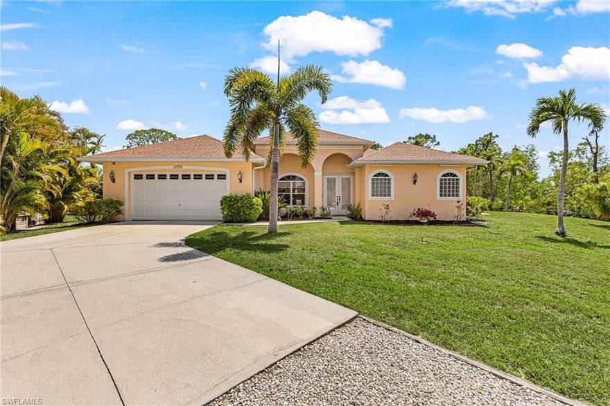 Lovely spacious pool home on one of the best lots in this area.  Pool is L shaped with electric heat and fully screened. 3/4 acre with additional access to Oakland Drive in back of lot.  This home is in a very quiet spot close to the center of the island for easy access to every part of the island and Cape Coral when you need it.  Two living areas, two dining areas, and a large kitchen with quartz countertops, an island with bar height seating, and a built in desk.  Separate in house laundry with a sink and extra storage.  Both the master and the first guest bedroom have ensuite baths.  Accordion shutters for the pool area.  The home is located in an X flood zone, so no need for flood insurance.