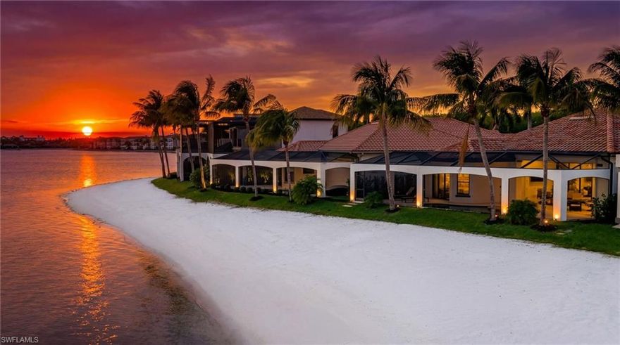 Experience the pinnacle of waterfront living in this custom built, beachfront, south facing residence tucked within an exclusive luxury gated community of Miromar Lakes Beach and Golf Club. Thoughtfully designed to capture abundant natural light, highly sought after for its warmth and brightness this home offers breathtaking panoramic water views and effortless indoor-outdoor lifestyle. Boasting three spacious bedrooms plus a private den and three and half baths, this home features an open concept layout with expansive living areas that seamlessly flow towards the water. Step outside to your private coastal oasis perfect for entertaining or unwinding where the sounds of the waves and direct beach access create a true resort style experience. Beachfront homes offer unmatched lifestyle benefits. Set within a prestigious gated enclave, this exceptional property combines privacy, security and luxury with the ultimate beachfront setting. Miromar features 700 acres of fresh-water lakes, with boating, fishing, swimming, water skiing, 3 miles of sand beaches, Caribbean style beach grill, club house, full-service country club for evening dinning, pool, full-service spa, fitness center, golf, tennis, pickleball, volleyball, basketball, bocce, two marinas, boat rentals and many other luxurious amenities