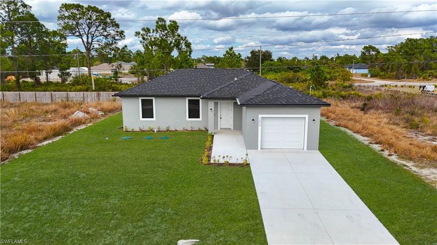 Welcome to 1217 Cellini Street, East Lehigh — featuring the Cameron model by American Homes Florida, a **brand-new construction** home backed by a **builder warranty** for added peace of mind. This 3-bedroom, 2-bath residence offers 1,292 sq ft of total living space with a smart, efficient layout designed to maximize usability and flow. The Cameron model is known for its open-concept kitchen and living area, modern finishes, and clean architectural lines — delivering a move-in-ready home without the upgrade fatigue common in nearby new builds. Set on an oversized 80’ x 125’ pool-ready lot, the property provides exceptional outdoor flexibility — plenty of space for a future pool, lanai extension, or backyard entertaining area while still maintaining separation from neighboring homes. Prime East Lehigh location with quick access to SR-82, placing you minutes from Fort Myers, shopping plazas, grocery stores, dining, schools, and daily conveniences — a key advantage over deeper interior new construction zones. With **no HOA**, new systems throughout, and a modern floor plan, this home is ideal for owner-occupants or investors seeking low-maintenance ownership and long-term value. Some Photos was Virtually Staged.