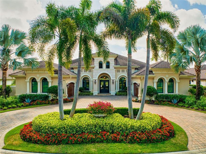 Golf membership available with home purchase! Stunning home luxurious Cellini in Mediterra is immaculate with extensive upgrades and high-end finishes throughout. This spectacular property has inviting lake and fountain views overlooking the resort-style saltwater pool and spa. Residence features expansive outdoor living space complete with full outdoor kitchen, bar seating and fireplace. Pocketing sliders provide graceful flow from the exterior to the interior living area, showcasing coffered ceilings, an abundance of natural light, Travertine and wood flooring, 2 tankless hot water heaters, gas fireplace, custom cabinetry, climate controlled wine room and Sonos sound system. Guests will feel right at home in their private quarters complete with wet bar. Entertaining is a breeze with a chef's kitchen featuring high-end appliances and walk-in pantry. The sought after residence comes complete with golf membership eligibility and is located in the award-winning community of Mediterra, featuring a private club with two world-class Tom Fazio golf courses, a private beach club, tennis, restaurant and just a short distance to Southwest Florida gorgeous white sand beaches.