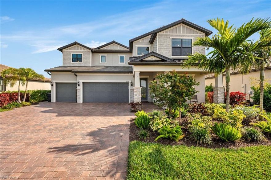 Motivated Seller!!  Spectacular Custom Estate Home built in 2022 with over $500K Custom Luxury Upgrades makes this one of the most desirable homes in the award-wining community of The Place at Corkscrew. Step inside to luxury and live the ultimate Florida Lifestyle in this incredible Heatherton floor plan built by Pulte Homes featuring over 4,200 sq ft under air with additional oversized outdoor living space with panoramic screens enhancing the pristine sunset and lake views. No detail overlooked when appointing this beautiful home w/ custom upgrades including impact resistant windows/sliders, hurricane roll down shades at lanai, whole house water filter and softener, large front porch, 3 car garage extended garage w/ epoxy coated floor, Split System AC, 3 remote controlled hydraulic garage storage systems, and custom side load garage door openers for maximum clearance. The Designer Kitchen is ready to impress with an oversized island, designer lighting, Custom painted cabinetry w/ lots of drawers and storage including soft close doors/drawers, quartz countertops, designer tile backsplash, Kitchen Aid Stainless Appliance pkg, Beverage and Coffee Bar with sink, under counter beverage fridge, and a huge walk-in Pantry. The casual family room includes large sliding doors to the lanai, custom window trim, crown molding, accent wall, surround sound and designer flooring, expansive views of the outdoor living space including pool, spa and lake views. This home boasts 5 bedrooms, 4 bathrooms, a pool bath, customized home office, formal dining room, 3 car air-conditioned garage and golf cart storage area. The impressive Owner’s Suite includes french doors opening to a sitting room and leads to an expansive bedroom with large windows endless views of the lanai and lake. The Owner’s bathroom boasts two walk-in closets, a private water closet, separate sinks and vanities, and custom walk-in shower. California Closets in all Bedrooms, master bath, Office, Pantry, Laundry and Linen and custom floor to ceiling storage cabinets in the back hall from garage. Custom interior painting throughout, custom wood windowsills and window molding, crown molding and frameless glass shower doors in all bathrooms. Mechanical systems have been upgraded Post Builder Product to include Train 20 SER High Efficiency HVAC System, 100 Gallon Hot water Heater, Solar Roof Panels with Energy Savings of more than 80% of the energy use from builder product. The Home is equipped with a Smart Home Comfort and Security Panel, Utility Panel and (7) Security cameras inside and out. Designer lighting and custom Lutron switches throughout the home. Enjoy your OUTDOOR PARADISE where you will entertain friends and family or simply relax surrounded by nature! The expansive lanai includes a custom heated pool and spa with three water features and LED lighting, a custom-built outdoor kitchen, outdoor dining and living area with TV. It is time to LIVE EXTRAORDINARY!