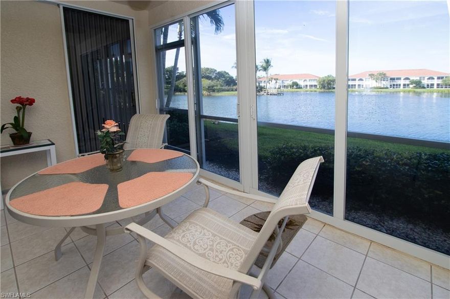 Discover this charming condominium nestled in the heart of Estero, FL. This 3-bedroom, 2-bathroom end unit, combines comforts with an enviable location. The open concept living space showcases abundant natural light. The kitchen is equipped with all-white cabinetry, a convenient breakfast bar, an eat-in area, and includes a dishwasher, stove top, and built-in microwave. The primary bedroom offers a serene retreat with carpeting and breathtaking views of the lake. Enjoy direct access to the lanai and luxuriate in the en-suite bathroom featuring dual vanities, a walk-in shower, and tile flooring. The additional bedroom offers versatility, perfect for guests or as a home office. Relish the Florida lifestyle on the private, screened lanai with hurricane-rated doors, where you can unwind and enjoy the lush surroundings. The community amenities include a sparkling pool and renovated fitness center, ensuring a blend of relaxation and wellness at your doorstep. Located in a coveted area of Estero, this residence grants easy access to a plethora of shopping, dining, and entertainment options at Coconut Point Mall. Situated near picturesque beaches and renowned golf courses.