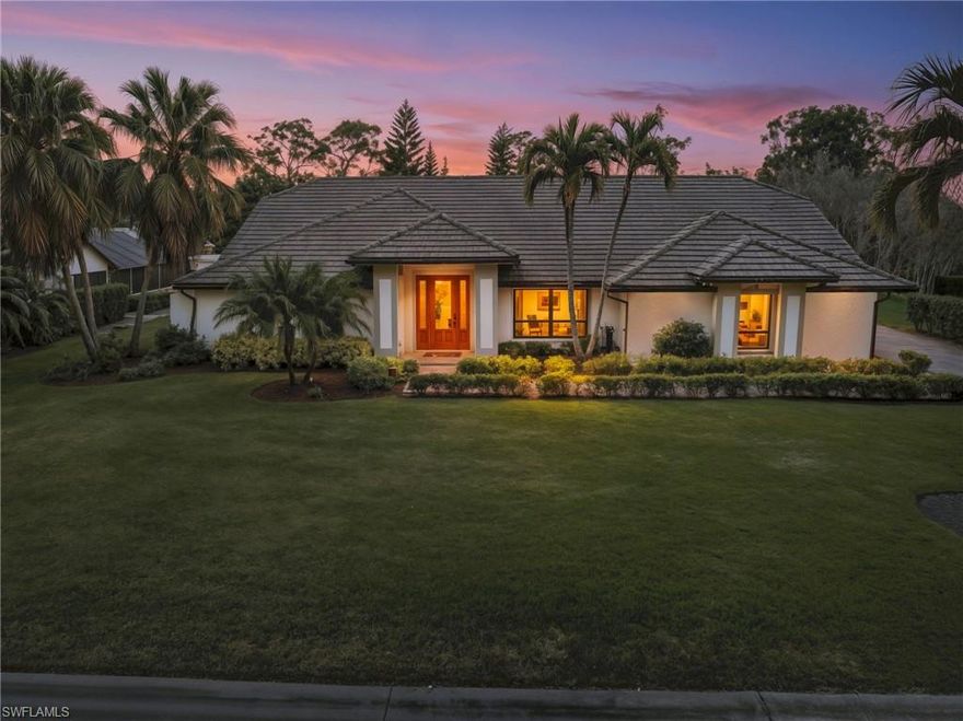 Set on an oversized golf-course lot with eastern rear exposure, this meticulously maintained 4-bedroom, 3-bath estate home offers refined indoor-outdoor living in the prestigious Wildcat Run community. An open-concept layout flows to the expansive lanai with tranquil fairway views, ideal for entertaining or everyday relaxation. The outdoor living area has been refreshed with painted lanai ceilings and flooring, pool deck and grilling area, replaced pool cage screens, a new pool filter, resurfaced lanai deck, wireless pool controller, and a propane-fueled grill and structure. Key upgrades include Storm Smart impact glass and sliders (2024), a 26kW whole-house generator with a 500-gallon propane tank, fully repainted exterior, LeafGuard gutters, sealed garage flooring, and updated electrical systems. Inside, vaulted ceilings and abundant natural light enhance the interior, repainted in 2023, with tile on the diagonal throughout the main living areas. The family room with fireplace opens to a formal dining area, complemented by LED recessed lighting, updated switches, ceiling fans, custom closet organizers in every bedroom, and modern window treatments, including wireless-controlled blinds in the entertainment room. The gourmet kitchen features granite countertops, custom tile backsplash, soft-close cabinetry with upgraded hardware, a large island with breakfast bar, dual sinks, pantry storage, a breakfast nook overlooking the lanai, and a premium Thermador appliance package with five-burner gas cooktop and Zephyr hood vent. The private primary suite offers lanai access and a spa-like bath with dual sinks, granite countertops, walk-in shower, garden tub, and custom walk-in closet. Wildcat Run is a gated golf community spanning over 500 acres of lakes, preserves, and fairways surrounding an Arnold Palmer–designed championship course, with a renovated clubhouse, dining, fitness and wellness center, tennis, pickleball, and bocce. Ideally located just east of I-75 near shopping, dining, SW Florida International Airport, Florida Gulf Coast University, and Hertz Arena.