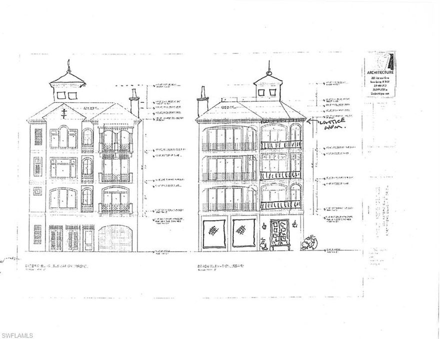 MAJOR DEVELOPMENT OPPORTUNITY FOR BUILDERS AND INVESTORS DUE TO ITS EXCELLENT LOCATION AND UNIQUE ZONING OF THIS LOT IN THE NORTH END OF ISLAND. Zoned RPD allows for the building of a large single home , or multi-unit luxury beachfront condominium with over 3000-4000 sf per unit up to three units, total 13000 sf under air,  52 feet fourth floor ceiling height and 62 feet building height feet was approved by the town.  One of the floor plans showing here was approved by the town.  A floor plan with four stories and three large units building with unobstructed gulf view AND bay view.   Walking distance to Time Square and Bowditch Point Park. Some of the photos are digital concepts of elevations. All zoning questions and uses should be verified with the Town of Fort Myers Beach.