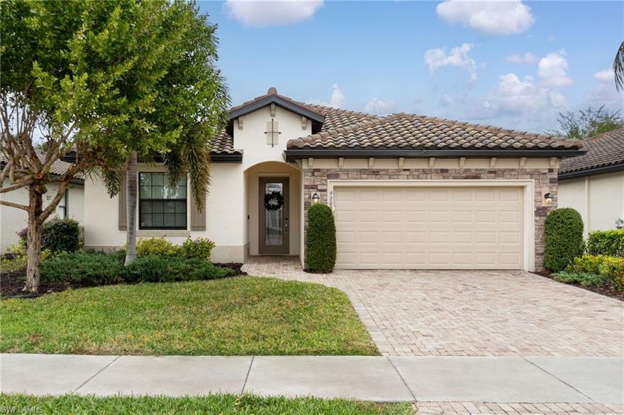 Enjoy the Florida lifestyle in this beautifully maintained home located in the gated community of Bent Creek Preserve. Built in 2019, this 3-bedroom, 2-bath residence features a bright, open-concept layout designed for comfortable living and easy entertaining. The kitchen offers white cabinetry, granite countertops, stainless steel appliances, and a peninsula with seating, opening seamlessly to the main living and dining areas. The home features 20” tile laid on the diagonal throughout the main living areas, creating a spacious and elegant feel, while the bedrooms showcase light wood-look luxury vinyl plank flooring for added warmth and style. A standout feature of this home is the custom wall paneling in the bedrooms, adding character and a stylish designer touch.The primary suite offers a peaceful retreat with a spa-like bathroom featuring dual vanities, a soaking tub, and a separate walk-in shower. The additional bedrooms provide flexibility for guests, family, or a home office. Step outside to the screened lanai overlooking the private backyard and landscaping, perfect for morning coffee or relaxing evenings. Additional highlights include a 2-car garage and low HOA fees. Bent Creek Preserve offers resort-style amenities including a clubhouse, pool and spa, fitness center, and tennis and pickleball courts. The community is located near top-rated schools and just minutes from Founders Square, offering convenient access to shopping, dining, and entertainment, as well as a short drive to the beach, providing the perfect balance of comfort, convenience, and fun.