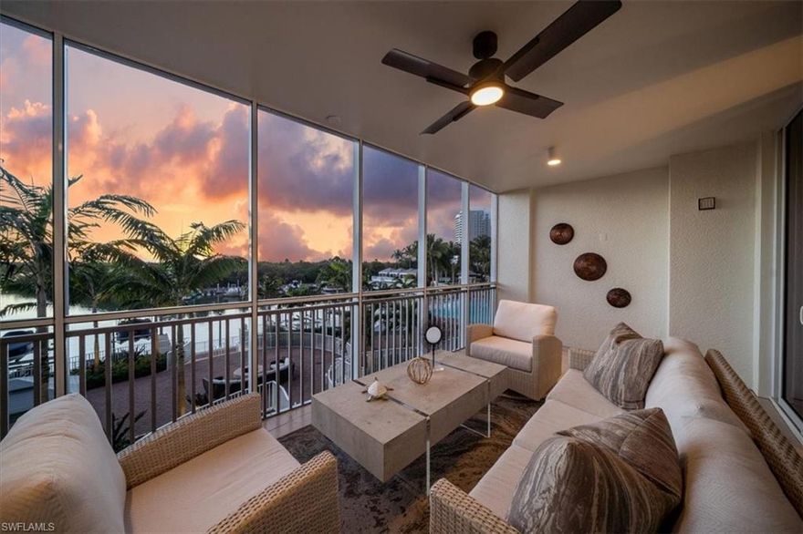 C4464 - Waterfront views in this fabulously decorated condo! Located in the South Tower of Aqua the amazing amenities and deluxe finishes await you in this stunning convenient North Naples location. Step off the elevator into your own private foyer and entrance.  Once you open the front door the openness to the floor plan is absolutely perfect for entertaining. The kitchen offers high-end cabinetry, double islands, Wolf & Subzero appliance package, GAS cooktop, pantry's, 2 dishwashers, awesome custom bar area,  it's a chef's delight!!  Owner's wing with 2 large closets & custom shelving features, wood floors, lanai access and spectacular owner's bath!  Your family and guests can enjoy the split bedroom floor-plan with morning kitchen & private balcony access of their own! Interior upgraded features include: Marble floors, hardwood flooring, custom bar,  gorgeous light fixtures, large closet spaces,  2 parking spaces in the garage,  The family room/den has eastern exposure and the great room is western exposure.  These expansive 2 lanai's provide the perfect space to enjoy your morning coffee or your evening sunset.  Absolutely a wonderful lifestyle awaits you at the Aqua!