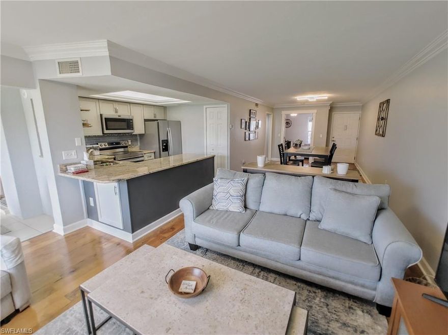 Don't miss that awesome, very rare, opportunity for a FIRST FLOOR condo. Introducing a delightful residence with upgraded luxury wooden flooring in living area, hallway and guest bedrooms, light and bright, nestled in a serene and private neighborhood in the 'City of Palms', very close to restaurants, shops, shopping malls and the SW International airport. The amazing updated kitchen comes with beautiful granite counter tops, a tasteful titled backsplash and high-end stainless steel appliances. This immaculate well kept gem, is seated in one of the best locations in a hidden Golf community in the heart of Fort Myers, a very active community with many residents in their early retirement age. Enjoy the Florida sunshine with your morning coffee overlooking a lake with Golf course view. The charming three-bedroom, two-bathroom condo is the perfect residence, or second home, for those looking to enjoy the Southwest Florida lifestyle without any outside maintenance. !!Come and see me before it's too late!! This property is NOT in a flood zone!