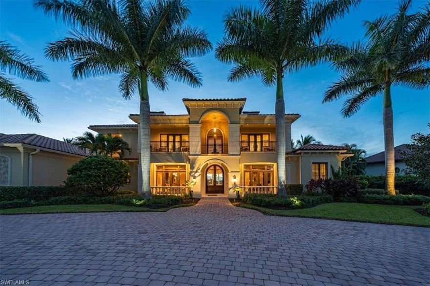 H3471 - Enter the gracious foyer of this custom home and you can’t help but take in the sweeping golf, water and sunset views from floor to ceiling windows. Situated on one of the most coveted lots in Quail West this estate home was built with attention to detail from the soaring coffered or tray ceilings to marble and wood flooring, custom millwork and more. The gourmet kitchen offers a generous island, formal & informal dining, breakfast bar and easy access to an elegant temp-controlled wine room(over 1200 btl capacity),wet bar & 2 huge pantries. Inviting family room w impact pocket sliders opens to a stunning lanai with lots of covered space, outdoor kitchen, custom pool w water features and retractable screens/shutters. Master bedroom features a sitting room, gigantic custom closet plus add’l closets and storage. Master bath amazes w huge sunny walk-in shower w electronic system opening to private courtyard. Enjoy first-floor guest suite w/kitchenette or take elevator to 2nd floor to find 3 more en suite bedrooms, media room w/outdoor gathering area & balconies for views from every side of the home. Two 2-1/2 car garages can easily fit more toys. 22KW generator and more!