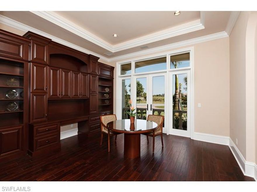 The newest in the exclusive line of custom-built estate homes in beautiful Quail West, the La Bella Vita offers dramatic golf course and lake views and emphasizes luxury living at its finest. Situated on an over-sized home site, this property measures over 8,000 square feet of living space and over 13,000 square feet total, making it among the largest homes in the community. Complete with 5 bedrooms plus a den and 6 and two half bathrooms, there are upgrades throughout including a gourmet kitchen with an enormous pantry, wine room, storage room, soaring ceilings and details, marble/stone flooring, a private elevator to the second floor guest suites with balconies, spacious media room, a 4-car garage, numerous sitting areas, an exercise room in the master suite, 10' high-90 degree fully pocketing sliders in the family room, and much more. The lanai features expansive space and a 980 square foot pool with a chaise lounge sun shelf and impressive landscaping.  This cannot be missed!