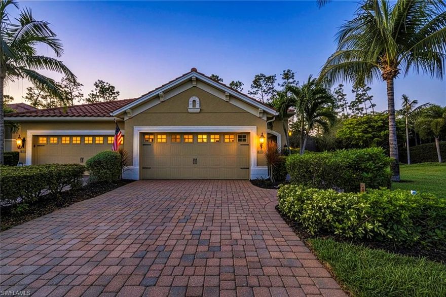 This pristine 2-bedroom plus den, 2-bath attached villa with a 2-car garage stands out in Villa Palmeras thanks to its premium corner lot, desirable side yard, and peaceful preserve view. The screened lanai with sought-after southwest exposure creates the perfect setting to relax and enjoy the Florida lifestyle. Thoughtfully upgraded with more than $60,000 in improvements, the home features rich walnut, travertine, and tile flooring, custom-designed closets, premium Silestone kitchen countertops, a travertine backsplash, granite bath countertops, and designer kitchen appliances plus washer and dryer. The flexible den offers ideal space for a home office, reading room, or overflow guest area. Peace of mind comes with accordion hurricane shutters, a hot water heater approximately 9 months old, and a 3-year-old AC system. The corner location also has additional guest parking nearby. Behind the secure gated entrance, Villa Palmeras residents enjoy a resort-style pool and spa with covered cabanas, a BBQ area, and a scenic 300-foot elevated boardwalk through the preserve. Conveniently located near I-75, this community provides quick access to Naples, Fort Myers, Southwest Florida’s beautiful beaches, RSW International Airport, Coconut Point, Gulf Coast Town Center, Miromar Outlets, Hertz Arena, FGCU, and top-rated medical facilities.