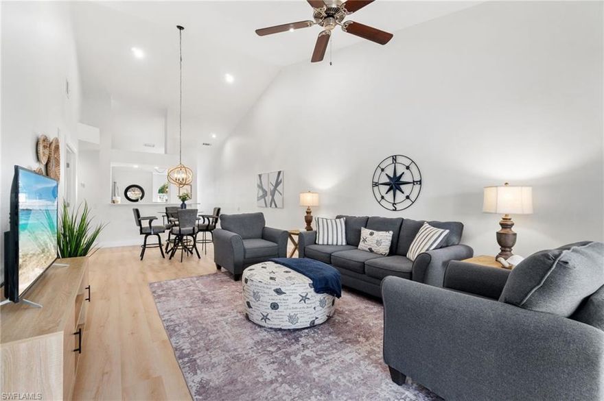 Ideally located just a 5-minute drive from the white sands and turquoise waters of Bonita Beach, this completely remodeled end unit, complete with home warranty, offers the perfect blend of coastal convenience and modern comfort. Offering three full bedrooms, you’re welcomed with a bright, open and airy design featuring a spacious living area. The well-thought-out split floor plan features a secluded main bedroom with an ensuite as well as separate guest rooms, ensuring a balance of privacy and functionality perfect for hosting friends and family. Recent upgrades totaling $100,000 showcase contemporary finishes and quality craftsmanship. An office space will suit your needs before unwinding with a beverage of your choice in the comfort of your own private lanai. Coastal modern furnishings accentuating these upgrades are all included. Situated west of US41, the desirable Vanderbilt Lakes community offers two pools, spas, tennis and pickleball courts all complemented by low HOA fees. Experience the charm of the Vanderbilt Drive Bike and Walk Path which extends to Delnor Wiggins Pass State Park. Indulge in a variety of dining and shopping options, all conveniently within biking distance. Your coastal retreat awaits.