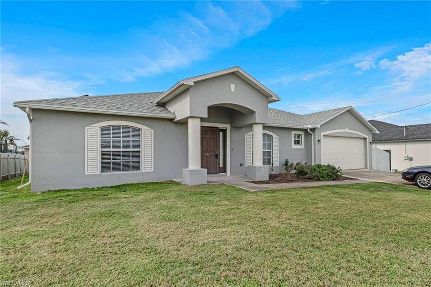 NO FLOOD ZONE! NEW ROOF 2018. NEW POOL AND SPA 2020. UTILITIES IN AND PAID IN FULL! FULL PRICE OFFER GET SOLAR PANALS PAID FOR IN FULL!!  ASSUMABLE VA LOAN!!This Western rear exposure pool home is located in the desirable South West Cape Coral area, and is the perfect place to enjoy the weather. The large under truss lanai overlooks the almost new pool and paver deck, making it a great place to entertain family and friends. The pool has a salt system, electric heater, and is a sport pool, meaning the middle is the deep part for playing volleyball and other games. The great room layout with high ceilings makes the home live larger than it's 2,000 sq ft. Tile throughout! Home has brand new solar panels. Newer A/C. and water heater the large open kitchen has one of the largest granite counter tops on it's island and is another great place to gather w/ family and friends. Split floorplan has owner's suite and guest bedrooms on opposite sides of the house for privacy. Home has tile throughout, meaning no carpet.