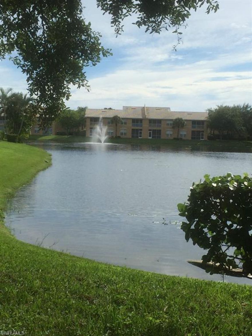 Beautifully landscaped “Turnkey” second floor 2 bedroom 2 baths w/den condo with magnificent lake views in desirable Parker Lakes Community. As you enter the condo you will immediately see the expansive vaulted ceilings and ideal open floor plan with plenty of light in all living areas. The spacious kitchen is every cook’s dream with a breakfast nook and a counter bar area on each side of the kitchen for entertaining. The master bedroom has a large window facing the picturesque view of the lake and a sliding door out to the lanai. The living room, bedrooms and stairway are carpeted, while the 2 bathrooms and all other areas have large diagonal tiles. The A/C was replaced in 2013. (TV does not convey with sale) A single car detached garage with overhead storage completes this move-in ready offering! This condo is a short walk to the heated lap pool for your relaxing and enjoyment all year long. As you enter the community of Parker Lakes you will be impressed with the lush landscaping and all the amenities…community heated pool and spa along with fitness room; clubhouse, tennis courts, large barbecue and play area.