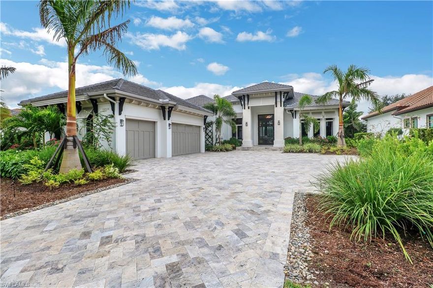 Iron Star Luxury Homes' 5,810-square-foot Villa Lago residence is priced at $3.29 million includes a fully-furnished designer package of custom window treatments, bedding and designer accessories valued at over 350K. The Villa Lago has beautiful views of Talis Park's Greg Norman Pete Dye 18 hole private golf course. This beautiful estate homes great room plan also has a double-island kitchen, formal dining room, dry bar, study, four bedrooms, four and two half baths, an outdoor covered veranda with outdoor summer kitchen dining and sitting areas adjacent to a custom heated pool and spa with fire feature and glass mosaic tile.