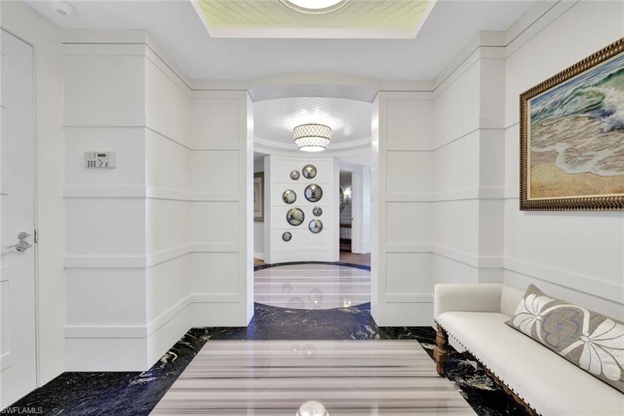 Exceptional beachfront living awaits you at Moraya Bay. This highly coveted & richly appointed unit is on the 10th floor & truly is a home in the sky! Featuring 3 en-suite bedrooms, a powder room, study, Chef’s kitchen & butler’s pantry, floor to ceiling windows throughout, and a direct western facing balcony to take in the beauty of the Gulf & coastline. A marble floored foyer welcomes you off the private elevator and into the grand salon with custom cabinetry & dark honey toned wood floors on through to a relaxed dining space & family room, all perfectly situated to enjoy the water views. The Primary suite is enormous yet serene with a soak in tub and separate shower, custom designed walk in closet and panoramic Gulf views. The guest rooms look east and have a shared terrace. Additional features include Smart-home lighting, wood & marble tile floors, custom electric window shades & ceiling treatments. Moraya Bay offers an exceptional lifestyle - a private restaurant, a resort pool, Grotto bar, full beach service, fitness center and a second pool for the serious lap swimmer. 24 hour manned Security, concierge & management all provided. Be sure to view the video Walk through tour.