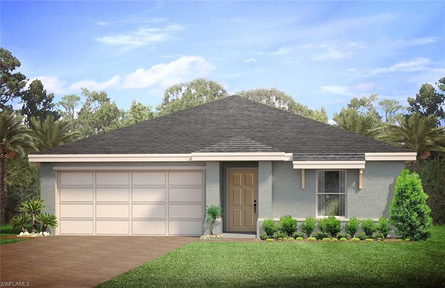 Welcome to Entrada! The Freeport is a brand new floorplan to Entrada. The Freeport floor plan features 4 bedrooms, 2 bathrooms and 2 car garage.  This very popular express floor plan is wide open with the kitchen open to the dining area and living room.  Options include upgraded appliances with a refrigerator, Silestone kitchen countertops, washer/dryer as well as tile in the kitchen, foyer, bathrooms, and great room/living area.  This brand-new home also comes with a comprehensive warranty. Entrada is a beautiful gated community in Cape Coral with many amenities including resort style pool, amenity center, fitness center, tot lot, tennis and pickleball courts. Be sure to stop by and view this amazing home! *Photographs, colors, features, and sizes are for illustration purposes only and will vary from the homes as built.