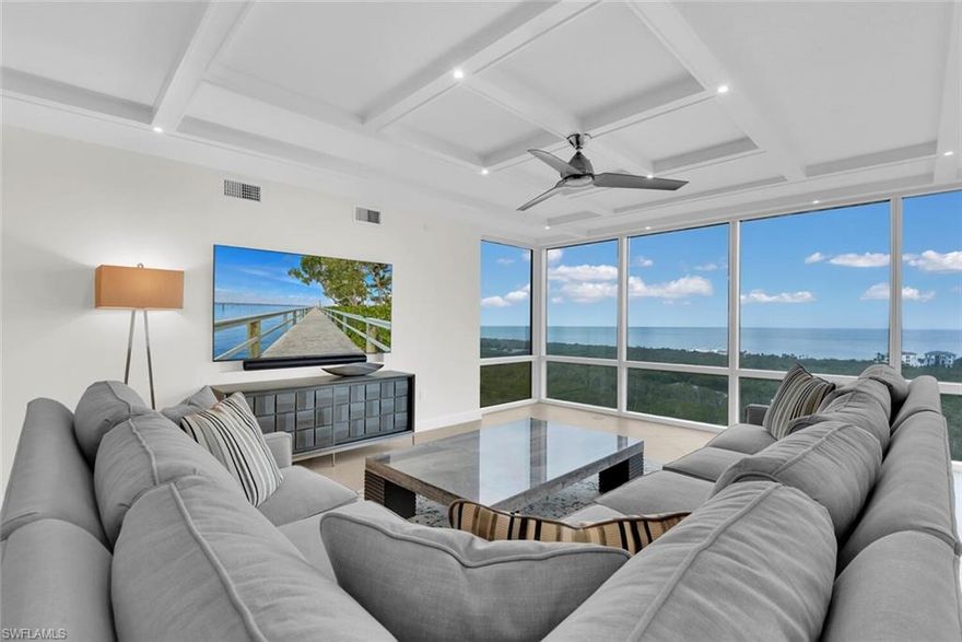 This stunning, fully renovated condo in the heart of Pelican Bay offers a modern luxury living experience with breathtaking views of the Gulf of Mexico. The spacious layout features contemporary designer finishes and cutting-edge smart-home features, creating the ultimate retreat. The bright, east-facing eat-in kitchen is perfect for morning light and opens to a cozy balcony with seating—ideal for your morning coffee. The expansive great room boasts floor-to-ceiling windows that face west, providing spectacular Gulf views. With a large sectional sofa and an eight-seat dining area, this space is perfect for entertaining or relaxing with the family. The adjacent enclosed lanai offers flexible living options—it can be part of the air-conditioned space or open to the fresh Gulf breezes with glass sliders. The den next to the great room includes a sleeper sofa and a full bathroom, providing additional space for guests. In the northeast section of the condo, you'll find three beautifully designed bedrooms. The primary suite offers floor-to-ceiling Gulf views, a plush king-sized bed, and an expansive en-suite bath. The two guest bedrooms (one with a king and the other with a queen) share a stylishly renovated bathroom. This renovation left no stone unturned, ensuring every inch of the condo is designed for luxury and comfort. The Claridge condominium consists of two distinctive twenty-one story Green and White Art Deco luxury towers. Each tower contains only two spacious apartments per floor serviced by two elevators. Every apartment offers a panoramic view of the glorious Clam Bay Nature Preserve with its mangroves, lakes and waterways and the Gulf of Mexico to the west, and the Pelican Bay Golf Course to the east. Building amenities include a resort style pool and hot tub, gas grills, and exercise room and a social room. Stroll past exotic flora and fauna or take the electric trams direct to three miles of sandy beaches serviced by courteous Pelican Bay personnel to provide you with lounges, chairs and umbrellas. At the beach, you can enjoy snacks, lunch or dinner at the two popular restaurants. Keep fit at the 40,000 square foot Pelican Bay Fitness Center only a mile from The Claridge. Tennis your thing? Bike or drive to the two private Pelican Bay Tennis Facilities offering 18 hard-tru courts available only to Pelican Bay residents and their guests. For arts and entertainment, enjoy the offerings at Artis Naples and The Naples Museum of Art, both only two miles away. Waterside Shops, offering world class retail and great restaurants is also within 2 miles from the building.