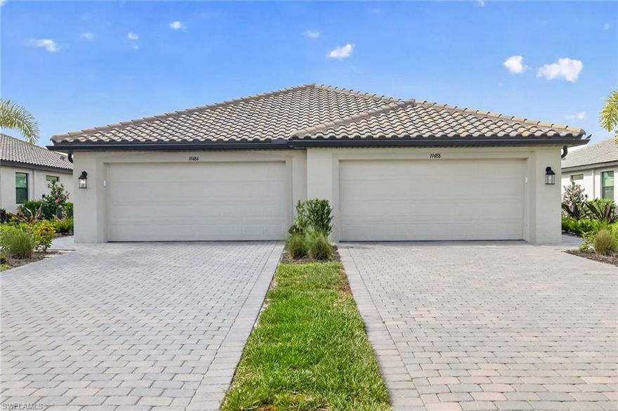 Welcome to 19488 Hinkley Drive in Verdana Village, a dynamic, amenity-rich community designed for an active Southwest Florida lifestyle. This Orchid floor plan offers 2 bedrooms, 2 bathrooms, and a 2-car garage across 1,564 square feet of thoughtfully designed single-level living.  Inside, the open-concept layout features a seamless flow between the kitchen, dining, and living areas, all opening to a private lanai. Impact-resistant windows and doors provide added security, and the home is located in a non-flood zone. The owner’s suite is privately situated at the rear, while the front of the home includes a guest bedroom, full bath, and a flexible den—perfect for a home office, workout space, or hobby room.  Life in Verdana Village is centered around activity, connection, and convenience. Residents enjoy an impressive lineup of amenities, including 4 indoor and 12 outdoor pickleball courts, 2 indoor and 6 outdoor tennis courts, and a full indoor sports complex—making it easy to stay active year-round. The state-of-the-art fitness center, resort-style pool, and poolside bar create the perfect balance of energy and relaxation, while the on-site Drift Restaurant & Craft Lounge offers a vibrant social hub for dining and gathering. There’s also a playground for families, bocce courts, and a dog park for four-legged companions.  Daily life is just as convenient as it is active, with golf cart access to nearby shopping and services including Publix, Dunkin’ Donuts, The UPS Store, Fifth Third Bank, and Legno’s Italian Restaurant. Plus, you're just a short drive from Southwest Florida’s beaches, dining, shopping, and RSW International Airport.  If you're looking for a home that supports an energetic, social, and wellness-focused lifestyle, this is it. Schedule your private showing today.