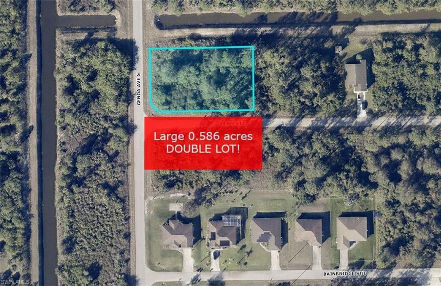 **Unique splitable double lot** This lot is easily splitable into two separate lots! Lee County currently has on their records that this lot can be subdivided with one parcel being a corner lot and the other being an interior. Please see the second photo on the boundaries (the yellowed dotted line is the split line). This canal front lot is surrounded by new construction homes. Enjoy a rarity in Lehigh Acres with having a canal in your backyard to have a little Florida water oasis. Seller also owns several other lots if interested. Not far to grocery stores, and other amenities. Major airport just a quick drive away (RSW Southwest International Airport), as well as other adventures to explore: Fort Myers Beach, JetBlue Stadium (Home of the Red Sox spring training), Hammond Stadium (Home of the Twins spring training). Activities nearby include Lehigh Acres Community Park North; Lehigh Acres Trailhead Park; Lee County Manatee Park offering waterfront park providing paved trails, up-close views of manatees, an amphitheater & kayak rentals; Caloosahatchee Regional Park with sprawling, nearly 770-acre park featuring trails for mountain biking & hiking plus campsites & more.