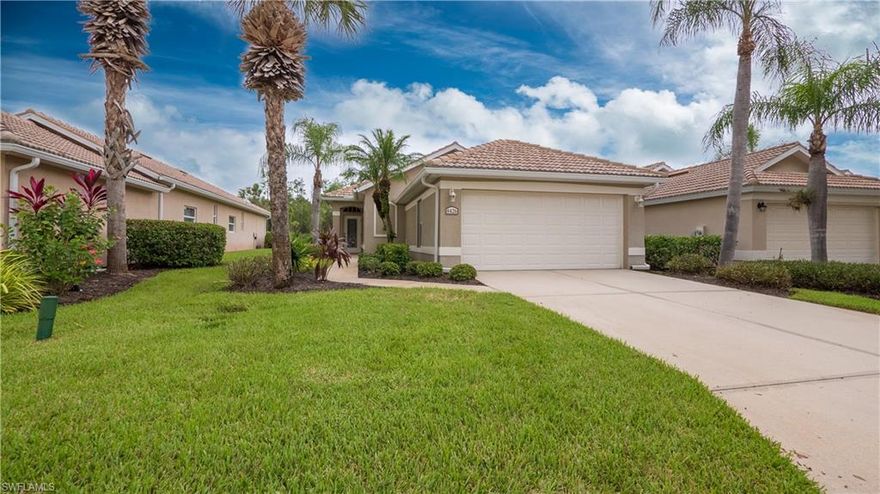 Beautiful single family "patio home" in the Langshire Community at the Legends Golf and Country Club.  Open concept kitchen, living room and dining room.  Kitchen has Corian counter tops and updated stainless steel appliances.  New A/C was installed in 2020 & Crown molding throughout..  This home has 2 bedrooms and 2 baths and a spacious den with French doors that can be used as an office or extra bedroom.  Master bedroom has an ensuite bathroom with double sinks, walk-in shower and a large walk-in closet. The lanai has acrylic sliders for all weather enjoyment.  The lanai and 2 sliding patio doors have custom made blinds.  Enjoy the Langshire pool just steps from your home.  Legends Golf and Country Club has many amenities that include a beautiful clubhouse with  a large dining room, pub and a new outside open air restaurant.  There is a large community pool and spa, bocce courts, tennis courts, and pickle ball courts for your enjoyment.  This home is a Social Membership - no golf fees.  All this and a 2 car garage! Legends offers 24/7 security, 3 restaurants, resort style pools, tennis, pickle ball, bocee ball, fitness center, tons of activities including dances and concerts. The social membership also includes cable TV and internet service. Legends has no city taxes and no C.D.D.