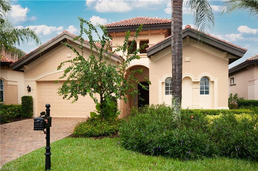 Savona Grandezza Home: Newly remodeled 3 bed, 3 bath Valencia courtyard pool home.  The Valencia floor plan is a Mediterranean feel with a tile roof.  Because of this you will have natural light and an indoor - outdoor connection.  Volume ceilings as well as natural ventilation.  All rooms surround the family pool viewable from almost every room in the house.  The guest cabana is perfect for visitors, with a full bathroom, wet bar and mini-fridge that is separate from the rest of the house.  Rich beautiful wood in the living room and master suite.  An open concept kitchen w/granite countertops, and never used new appliances.  Two car garage, indoor new washer/dryer w/wet sink.  This home is move-in ready!!   This house has gulf, fitness, tennis, resort style pool, clubhouse and dining, bocce courts, also the club at Grandezza's private championship golf course.