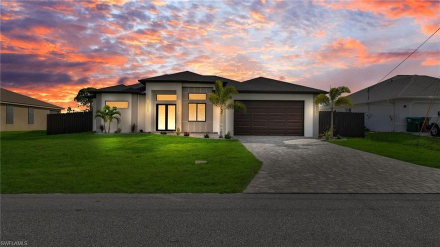 STUNNING WATERFRONT NEW CONSTRUCTION HOME WITH LUXURIOUS UPGRADES!! All ASSESSMENTS ARE IN AND WILL BE PAID IN FULL AT CLOSING!! THIS HOUSE IS NOT IN A FLOOD ZONE! THE SELLER WILL CONTRIBUTE 10,000 TOWARD THE BUYER’S CLOSING COST! All around fenced for privacy, This 4 bedroom, 3 full bathroom, and 2 car garage, residence offers over 2,050.sq. ft. of living space, Beautiful pool with water salt system and a convenient outdoor shower, large lanai under roof area, outdoor kitchen with stove, sink and refrigerator, large kitchen with stainless steel appliances, living room has high ceilings and plenty room, beautiful modern tile through the home. Large master with 2 spacious walk-in closets, Great bath with modern featured and bathtub with custom tile surround. The two additional bathrooms (one of then is a pool bath and access to bedroom) are designed to satisfy the buyer. Each of the remaining bedrooms also offers ample storage with walk-in closets. With impact windows and doors. This home offers comfort and functionality in a fantastic location. Don't miss this incredible opportunity!