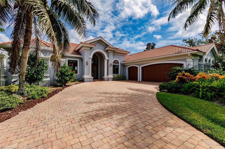 Private and Tranquil Southern exposure cul-de-sac location with fabulous lake to preserve view. This custom Harborside Luxury Home features 3 bedrooms, den, 3.5 bathrooms, and a HUGE lanai with over 3,000 sq. ft. of outdoor area that is great for entertaining guests. Spacious kitchen with granite Island, stainless steel appliances, gorgeous raised-panel cabinetry, and views from mitered window in morning room. Stand out features in this home include tray ceilings, wood flooring in all bedrooms and den, French doors from master suite to lanai and spacious master bath with open wraparound walk-in shower, large walk-in closets, en-suite bathrooms in all bedrooms, ELECTRIC HURRICANE PROTECTION, and custom tile inserts. The 3rd car garage is currently an air-conditioned bonus room which can easily be converted back to a 3rd garage space if desired. Shadow Wood Country Club offers 54 holes of private golf membership, private beach club, pickleball, member-only restaurant/Rookery, fitness facility, lap pool, fitness classes, tennis courts and an active lifestyle.