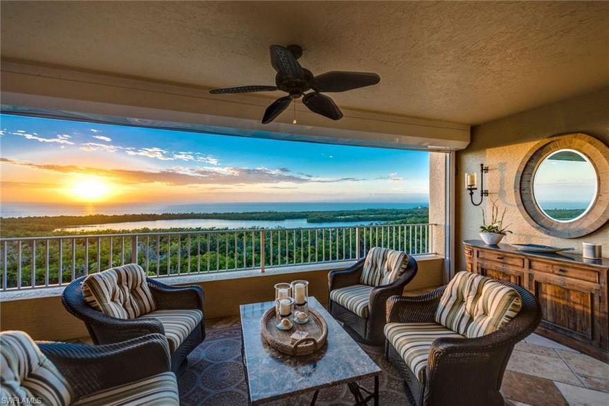 Above it all, from the 14th floor, this rarely available 03 Cap Ferrat residence delivers panoramic views from Park Shore to Sanibel and all one needs for a lavish lifestyle!  Take in stunning sunsets to the west from two private terraces with sweeping views of the Gulf of Mexico and the Pelican Bay preserve.  To the east, a third private terrace overlooks the city, Pelican Bay and the golf course.  The spacious 3,650 square foot interior is comfortably appointed offering natural stone and wood floors, an updated kitchen with new marble counter tops, a Sub-Zero refrigerator and Wolfe appliances.  The luxurious amenities at Cap Ferrat include 24-hour guard gated entry and lobby, 24-hour concierge, two tennis courts, fitness center, two guest suites, a heated pool, and under-building parking.  Residents also enjoy all of the unrivaled amenities of the Pelican Bay community, which include private beach access, beach club, restaurants and more!