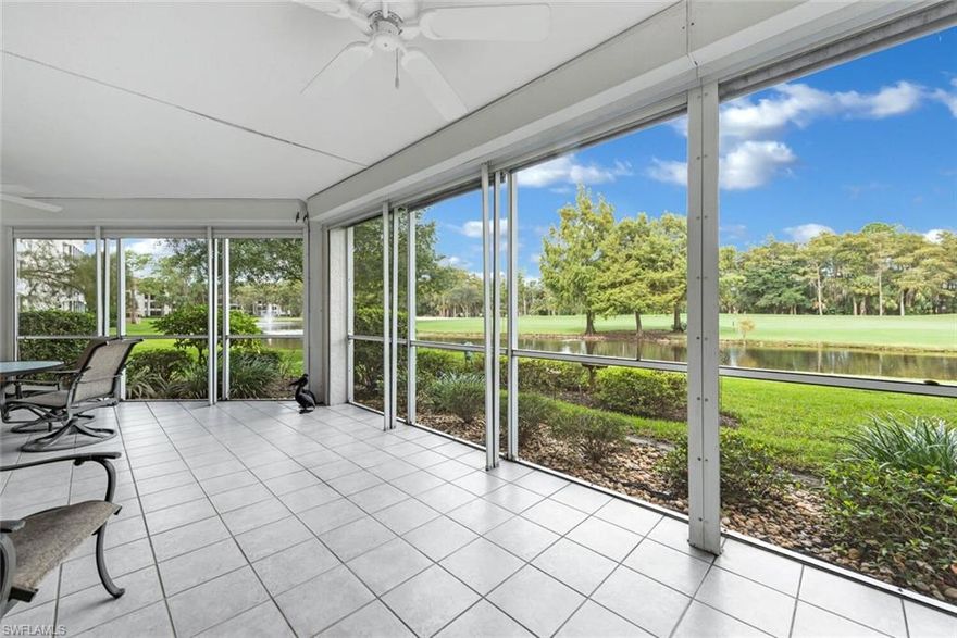 C.18128 - Simple elegance in this charming ground floor condo in the lush Wyndemere Country Club. Golf enthusiasts, take note - the serene lake and golf course views of the Par 5 Sixth hole (White Course) WILL captivate you! Perfect split-floor plan affords maximum privacy for owners and guests. Abundance of storage here with guest bedrooms having either walk-in or double closet space and master featuring his and her walk- in's. Additionally, this unit comes with a generous outdoor storage space underneath covered parking area. Entire unit is in immaculate condition - AC unit is less than 1 year old and refrigerator is 1 year old. Ready for your personal touches! Electric roll down shutters on lanai for additional peace of mind. A quick walk brings you to the community pool for the condo buildings or cross the street to the newly remodeled clubhouse offering 27-holes of Arthur Hills signature golf, 10 Har-Tru tennis courts,  pickle ball, 2 bocce courts and Tie Breaker restaurant.