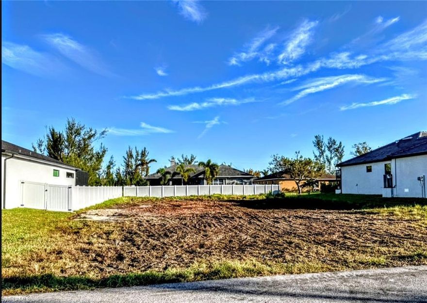 Your future starts here! This recently cleared, build-ready lot makes it easier than ever to bring your dream home to life in beautiful Cape Coral. Nestled in a fast-growing, highly desirable area, this property perfectly blends peaceful surroundings with everyday convenience.

Spend your weekends enjoying Joe Stonis Park, launching the boat at Burnt Store Boat Ramp, or hopping between nearby shops, restaurants, and local favorites—all just minutes away. Whether you’re into boating, outdoor adventures, or laid-back Florida dining, this location delivers the lifestyle everyone’s chasing.

With new development happening all around, this is a prime opportunity to invest in one of Southwest Florida’s hottest up-and-coming neighborhoods—before prices catch up.

Highlights include:

Cleared lot and ready to build

Assessments are in (balance to be assumed by buyer)

Close to boating, parks, and outdoor recreation

Convenient access to shopping and dining

Build your future in Cape Coral—where your dream home is no longer just an idea, but the next step.