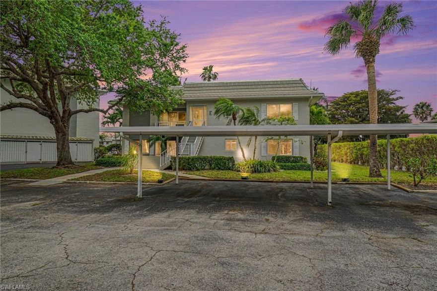 Perfectly positioned in a quiet, tucked-away enclave within Montego Manor at Palm River, this first-floor residence offers peaceful 55+ living in one of the community’s most intimate settings. Located in one of the community’s two-story buildings with just three residences, the home enjoys a serene atmosphere while remaining just a short distance from the community pool—close enough for convenience, yet far enough to maintain privacy and tranquility. Inside, a thoughtfully designed and highly functional layout provides a wonderful foundation to make your own. The spacious eat-in kitchen is a standout, featuring a wall of cabinetry—ideal for storing everything from cookware and small appliances to entertaining essentials—paired with stainless steel appliances and generous prep space. Storage is abundant throughout the residence, complemented by an oversized exterior storage unit that adds even more flexibility. The interior continues with generously sized bedrooms, plantation shutters, and the convenience of an in-unit washer and dryer. Storm protection provides added peace of mind with hurricane impact windows and shutters for the sliding glass doors. A large screened porch extends the living space outdoors, offering the perfect setting to relax and take in the quiet surroundings. This residence presents a blank canvas ready for a new owner to bring their vision to life and create a personalized retreat. All of this in an unbeatable North Naples location, just minutes from shopping, dining, everyday conveniences, and the white sand shores of Vanderbilt Beach.