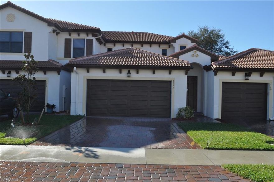 BEAUTIFUL 2 story town home with the master bedroom on the 1st level & 2 bedrooms plus a loft on the 2nd level, 2.5 baths, and a 2 car garage. Features include 9’ ceilings, 18” Mohawk tiles in the common areas and carpet in the bedrooms. Kitchen is equipped with 42" kitchen cabinets, granite counters and GE stainless steel appliances.  8’ interior doors, oversized moldings, double vanities in owner's bath and separate tub and shower. The Preserve at Bristol Pines is a gated community with lake and natural preserve views, a modern clubhouse & fitness center, a large community pool & spa, tennis, basketball, playground, etc. One of the best values in Naples and conveniently located on Collier Blvd just south of Immokalee Road. Close to Gulf beaches, Mercato, restaurants, shopping and located in one of the best school districts.