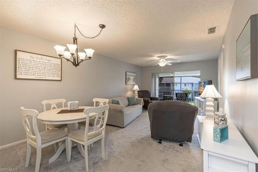 Welcome to the condo you’ve been looking for in the highly desirable Summerlin Village community! This beautifully maintained 2-bedroom, 2-bath second-floor residence offers vaulted ceilings, abundant natural light, and a peaceful, private setting.

The updated kitchen is a true highlight, featuring stainless steel appliances, granite countertops, crisp white cabinetry, and a bright tray ceiling with recessed lighting—perfect for everyday living or entertaining guests. The open layout flows seamlessly into the dining and living areas, creating a comfortable and inviting space.

Step out onto your private lanai and enjoy the Florida breeze, complete with an electric storm shutter for added protection and peace of mind. Additional conveniences include a new full-size stackable washer and dryer.

Ideally located just minutes from Fort Myers Beach, Sanibel, and Captiva, plus close to shopping, dining, and local entertainment including the Barbara B. Mann Performing Arts Hall. You’ll also love the easy access to Southwest Florida International Airport (RSW)—making travel simple and stress-free.

This is Southwest Florida living at its best!