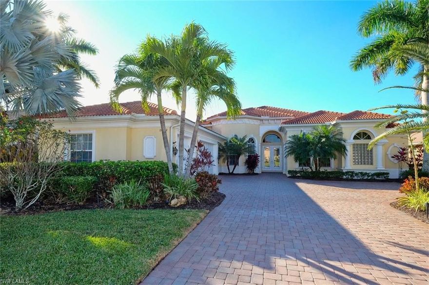 This amazing Aragon by Toll Bros. offers three very spacious bedroom Suites, a covered entry, elegant foyer surrounded by powder room and office, leads to a wonderful Great room with 13" coffered ceilings. Formal Dining Room features two original, subte toned tropical paintings. The huge lanai overlooks a great lake view, and is accesible from both great room and master suite and provides access to pool area bath. Fabulous outdoor kitchen with Gas Grill, cooktop, refrigerator, and sink. Master Suite with coffered ceiling, sitting area, two huge walk in closets,separate tub and shower. Office with double doors. Wonderful Gourmet Kitchen with island, and pantry next to a beautiful sunny breakfast room. Top of line appliances and cabinetry.Belle Lago is a great neighborhood of all single family homes. The amenities are amazing. Bocce, Pickleball, Basketball,  Har Tru Tennis courts, top notch fitness classes, community pool, and spa. Located close to RSW Airport, FGCU, Coconut Point Mall, Gulf Coast Town Center, Miromar outlets, many terrific restaurants and theaters.Several Beaches nearby in Naples, Bonita Springs, and Fort Myers. All Furnishings available in a separate transaction.