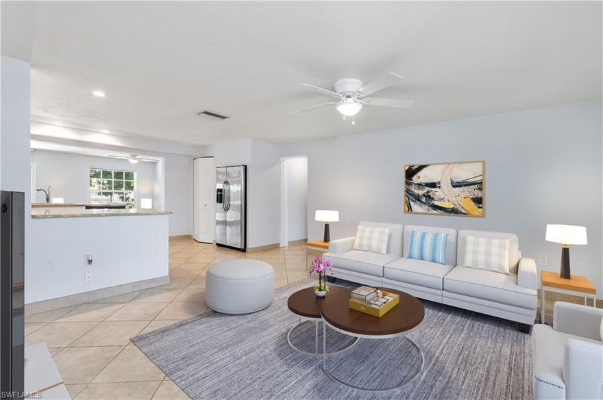 FREE SOLAR ELECTRIC SYSTEM  ( Balance of 42K will be paid for at closing by the Seller). Rivaled to be one of the best and most central locations in Fort Myers. This 3 Bedroom and 2-bath SOLAR RUN HOME is PICTURE PERFECT!  Step inside to the bright and open Floor-Plan that offers a very versatile living space.  If you like to entertain you simply must see this Kitchen. Beautiful Cabinetry with soft close hinges, Stainless Steel Appliances, and stunning Granite Counters. This home was made for entertaining and large parties. The Primary Bedroom offers an oversized room, a large Closet with California Style Built In's, and a spectacular Bathroom. Don't miss the awesome upgrades such as Plantation Shutters and a new  Solar System. If you love outdoor living, the potential abounds for the backyard. It could be reimagined with a Pool or Spa. The Villas offers a voluntary association with Clubhouse, and Sidewalks with Streetlights. The 10 mile Linear Park is nearby as well as Bell Tower Mall, Hospitals and the sandy beaches of Fort Myers and Sanibel Island.