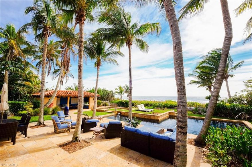 Designed by award-winning island architect, Ray Fenton, this gulf front home is the epitome of elegance and simple luxury. Beyond the private shell -lined driveway lies a tropical oasis that offers a lifestyle for only the most discerning buyer.  This meticulously appointed home has three bedrooms, a private den and three baths, and features a poolside cabana, fountains and light system. The sizable master wing features a spacious Master Suite complete with a walk-in closet along with its own private patio overlooking a tranquil pool and outdoor shower. The living area features bamboo ceiling and opens up to a gracious gulf view patio with multiple seating areas.  Pool, spa and a private patio featuring tropical landscaping. With its striking design and enviable location, this rare estate is truly paradise found.