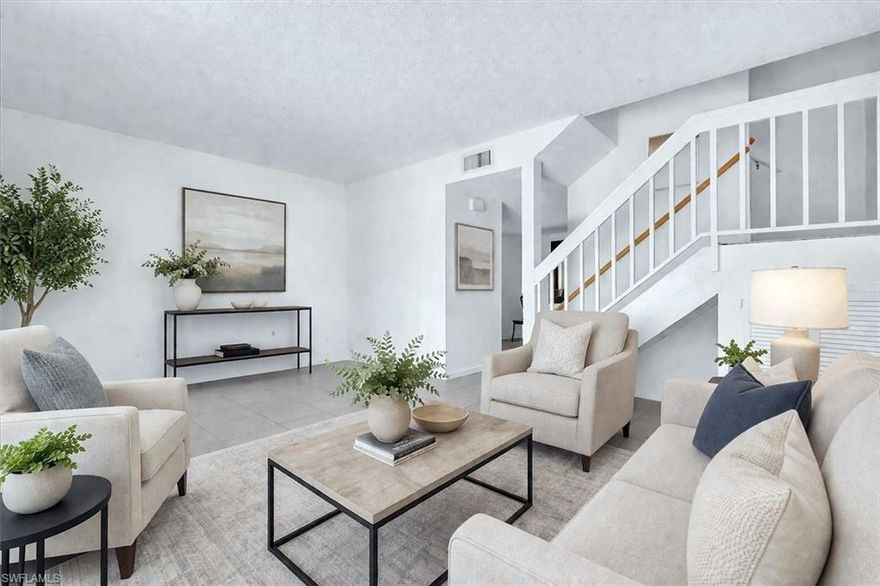 EXTREMLY RARE OPPORTUNITY To Own A Spacious, Furnished Villa-New Roof 2023- With LOW HOA FEES- ONLY $85 PER MONTH! In Today’s SW Florida Market, Finding This Much Living Space, Large Bedroom Suites, And Private Outdoor Potential With Incredibly Low Monthly Fees Is Difficult.
This Two-Story Villa Boasts Two Oversized Primary Suites, Each With Its Own En Suite Bath, Offering An Ideal Layout For Seasonal Living, Guests, Roommates, Or Flexible Multi-Generational Use. Both Bedrooms Offer Exceptional Space And Privacy Rarely Found In Many Newer Homes.
As A Single-Family Deeded Property, Owners Maintain Their Own Insurance While Benefiting From Low Community Fees That Include Reserves. No Costly Amenity Packages Here... Just Simple, Affordable Florida Living. 
Outdoor Living Possibilities Are Another Standout Feature. The Spacious Front Courtyard Area Accommodates Seating, Bistro Tables, Or A Relaxing Morning Coffee Retreat, While The Backyard Offers Plenty Of Room For A Future Screened Area, Gazebo, Umbrella Lounge, Garden Space, Or Additional Outdoor Entertaining Area. The Screened Lanai Off Dining Space, Has A Kitchen Pass Through, & A Large Storage Closet! Also-2 Assigned Parking Spaces!
This Home Offers Wonderful Potential For A Buyer Ready To Add Their Own Personal Cosmetic Touches And Updates To Make It Their Own. Set Your Showing Today!
Conveniently Located Between Cape Coral And North Fort Myers With Easy Access To Downtown Fort Myers Shopping, Dining, Entertainment, And Southwest Florida Commuting Routes. Some Photos Virtually Staged.