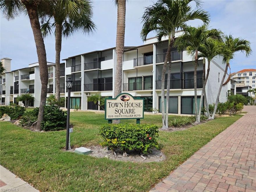 Marco Island's south end is characterized by quick access to the beach, maximum relaxation, and a cherished sense of community, and this 2 bedroom, 2.5 bathroom condo at Townhouse Square reaps all of these elements in spades. Its corner location offers additional natural light with extra windows in the entry and dining area. This condo benefits from new high impact sliders and windows throughout installed in 2023. Townhouse Square offers something uncommon on the Island - a condo that feels like a home; the first floor den allows for numerous possibilities. With three levels of living space, there truly is something for everyone. A partial view of the beautiful Gulf of Mexico represents an additional feature of this particular building. Brand new AC installed December 2025. Townhouse Square recently replaced front doors with hurricane quality, freshly painted the exterior, and replaced lanai screens. This townhouse comes turnkey furnished, allowing you to move in and start enjoying the island lifestyle immediately. Outside, the private attached carport provides covered parking and easy access to your home plus additional storage. Amenities include pickleball/tennis, a relaxing chickee hut by the pool and spa, and close proximity to South Beach and Caxambas Park. Townhouse Square puts you ''squarely'' in the middle of a beach community flush with paradise - come see for yourself!