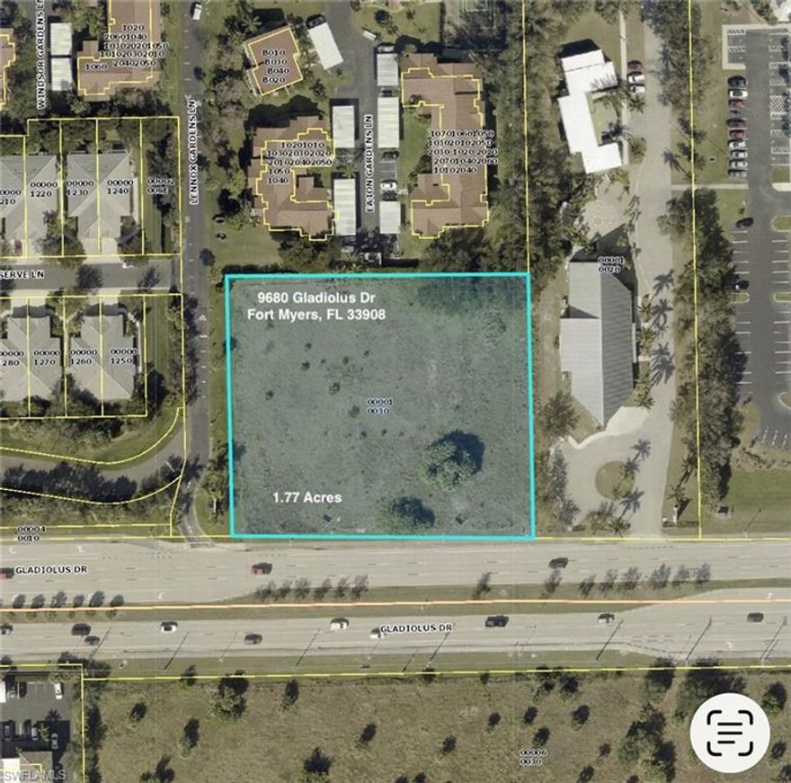 1.77+- Acres of Commercial land available Zoned CS-1.  Near the intersection of Bass Rd and Gladiolus Dr with paved road access, central utilities, and proximity to a multiple retail locations, office spaces, and service-based establishments. The lot is flat, mostly cleared. Property is near Golisano Children’s Hospital, Health Park Hospital, multiple medical facilities, medical offices, shopping centers, and residential communities.
