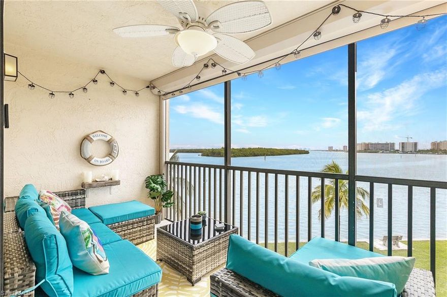 Waterfront Living with Spectacular Views and Sunsets! Escape to paradise in this fabulous Turnkey 1-bedroom, 2-bathroom condo in the heart of Fort Myers Beach. From your private, screened lanai, enjoy stunning Estero Bay views, vibrant sunsets, and cool morning breezes. Inside, you’ll love the coastal-inspired decor with a pull out queen size couch and updated kitchen features granite countertops, coastal blue backsplash and stainless steel appliances. The spacious living area flows effortlessly to the lanai, blending indoor comfort with outdoor beauty. The primary suite has its own full bath and a second full bathroom perfect for guests. Additional perks include a storage locker, assigned parking, and two laundry rooms on each floor for added convenience. The amenities come with a heated pool & spa, clubhouse with air-conditioned bathrooms and showers, BBQ grills, shuffleboard, and serene seating areas along the water. The perfect place for watching boats and dolphins. Direct Gulf access to Fort Myers Beach, Sanibel, Captiva, Bonita Springs and Naples. Located on the quiet south end of the island, this tucked-away gem is just blocks to sugar-sand beaches, CVS, the brand-new Santini Plaza, and the beach/town trolley.  You're minutes to Margaritaville and Times Square. This unit can be rented before purchase. This is the perfect opportunity for full-time coastal living, a seasonal escape, or a fantastic rental investment.