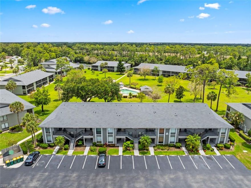 Experience brilliant, tranquil living in this desirable 2 bedroom, 2 bathroom corner unit condominium located in the Abbey at Berkshire Village. As a second floor corner unit, the living space benefits from a vibrant side window, providing an additional source of natural light throughout the day. The primary suite serves as a comfortable retreat, featuring a large walk-in closet, a beautiful bathroom with a sparkling shower, and a private sliding door access to the screened lanai. The lanai includes a dedicated storage closet, perfect for beach gear or seasonal items. Washer and dryer included in the unit. Carpet and laminate flooring throughout the condo. Amenities include two sparkling community pools with wonderful lounging areas surrounding both pools,all close to the unit, as well as that sweet condo living perk of not worrying about outdoor maintenance. The Abbey at Berkshire Village touts an immensely convenient location; the building is close to the I-75, but also far enough to avoid the noise and bustle. Downtown Naples, world-class dining and shopping, and beaches are also a short drive away.  Whether you are seeking a seasonal getaway, a year-round residence, or another awesome opportunity, this home provides a fantastic gateway to enjoying the Naples lifestyle.
