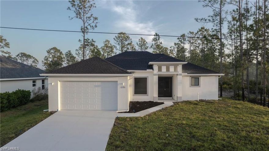 Don’t miss this opportunity to own a BEAUTIFUL NEW Home in the Lehigh Acres. Offering nearly 1600 air-conditioned square feet with an open, great room plan with three bedrooms+ Den, Two-and-one-half baths, his/her walk-in closets in the master suite, The other 2 bedrooms are well-sized and share another full-sized bath. You’ll love the versatile Flex space. Kitchen highlights include gorgeous cabinets, quartz countertops in the Kitchen and Bathrooms and Steel Appliances (Including Range with Microwave and Dishwasher will be installed at closing). Impact Windows and Doors, Big backyard. This desirable plan also has a 2-car garage. This lot location is super convenient to area shopping, grocery, restaurants, hardware store, schools and more.First time home buyer ( FHA and VA) are welcome. Easy to show.
