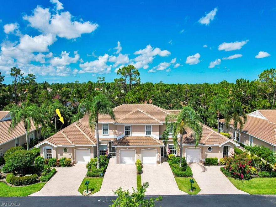 This rarely available, remodeled/updated end unit, 2 bedroom plus den (or 3rd bedroom), 2 bath, single story villa with attached garage features a large open formal dining/living area.  Bright and airy it flows out to the private, shaded glass enclosed lanai which has been remodeled into a Florida room living area with 8 ft pocketed sliders, slider windows and screened for fresh air breezes. Surrounded by lush tropical trees and foliage it's a  very quiet location with a desirable SW exposure. An open floor plan, split bedrooms and a formal open dining room! Engineered oak vinyl plank floorings, ceramic bleached oak tile plank floors, storm shutters, eat-in kitchen with granite counters and birch wood cabinets and premium appliances.  The den, with double entry doors, is the same size as the developer’s bedroom option and a closet can easily be added.  New roof in 2021! The Shores is a gated community located near golf courses, Publix, Starbucks and 6 miles to Olde Naples for shopping and dining and 20 minutes to the beaches!  Amenities include a clubhouse with billiard room, resort style Olympic size heated pool, spa, exercise room, two tennis/pickleball courts and playground!