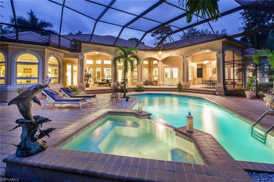 This is an elegant, stunning home with fabulous sun-drenched space in and out. This gorgeous home sits on one of the best lots in Collier's Reserve, with its quiet location, panoramic westerly sunset lake views over a natural lake with the signature sixth golf hole beyond and no homes in sight. Ultimate privacy on large pool deck is a backdrop for lovely interiors including light, neutral decor, superb architectural detail, cherry-stainless kitchen, mahogany entry doors, oversized luxury master suite. Private guest cabana and big garage with room for golf cart completes the package! Collier's Reserve offers unparalleled natural beauty and wildlife, championship golf, active tennis, and intimate single-family-home-only community. Riverfront dining plus gorgeous club all make this one of the most sought-after communities in Naples. Less than 2 miles to beach and Mercato.