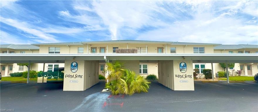 Waterfront Condo with Gulf Access. Welcome to this 55+ Community. Perfect for Boat Lovers. 2 Large Bedrooms/2 Full Bathroom, Large Screened Lanai with beautiful views of the Canal. Spacious kitchen with plenty of cabinets and counter space. Dining room right off kitchen flows into large living room with Sliding glass doors. Living Room overlooking the water. Both bedrooms accomadate large bedroom sets. Washer and dryer conveniently in hallway outside full bathroom. Carport with one assigned parking space. per unit. Guest parking spots.  Ammenities iinclude Community Pool, Boat Slips and BBQ/Picnic area. Enjoy Restaurants, Shopping, Fort Myers beach and Sanibel! Island. Perfect location for fun in the Sun.