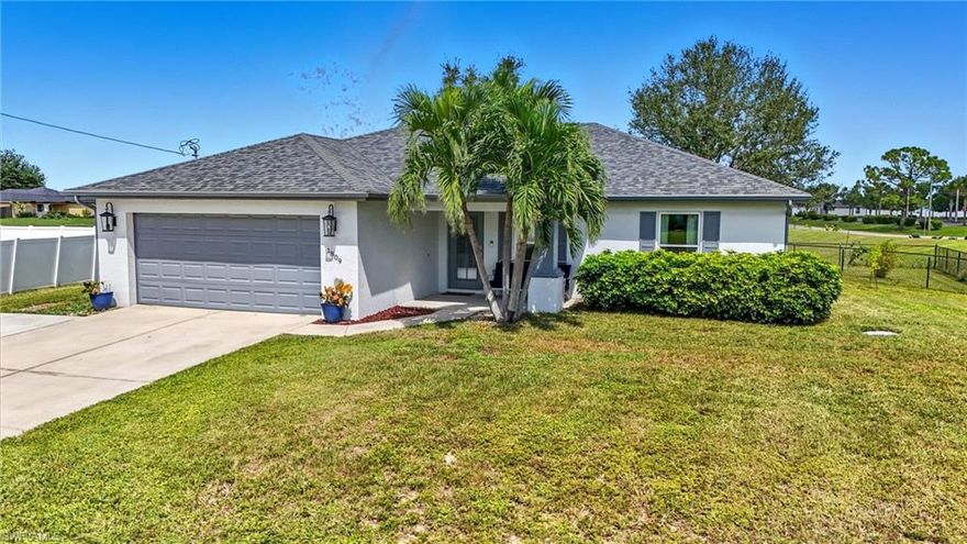 Recently updated, this NW Cape Coral home is move-in ready and shows beautifully! Conveniently located just minutes from parks, golf courses, schools, and the library, it offers both comfort and accessibility. Featuring 3 bedrooms plus a den and 2 full baths, the split floor plan includes a spacious great room with vaulted ceilings and triple sliding glass doors that open to a screened lanai. The oversized, fully fenced backyard provides exceptional privacy, ample space for outdoor living, and plenty of room for a pool. The remodeled open-concept kitchen is a showstopper, complete with white shaker cabinetry, a custom tile backsplash, quartz countertops, stainless steel appliances, and a breakfast bar. The luxurious primary suite boasts two walk-in closets along with a redesigned bath featuring dual sinks, a new vanity, and a marble countertop. Two generously sized guest bedrooms share an updated Jack-and-Jill bath for added convenience. Den is off the front entry way and a perfect space for your home office. Additional highlights include IMPACT windows, tile flooring throughout, stylish new lighting fixtures, fresh interior paint, an extended driveway, a NEW roof (2022), and HVAC (2021) with UV light and whole house reverse osmosis system with UV light. Best of all—this home has never flooded and does not require flood insurance. All that’s left to do is move in and enjoy your Florida lifestyle!