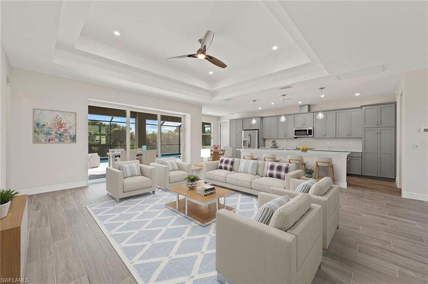 BIG PRICE DROP! Don't miss out on this opportunity- The property has been appraised over list value, offering instant equity! Experience the epitome of waterfront luxury in this NEWLY CONSTRUCTED home! Step into welcoming, open spaces that are perfect for entertaining and relaxation. The enclosed saltwater pool, heated for year-round comfort, offers an ideal setting for gatherings. Situated on a oversized lot with canal views, this home stands out with its unique design and quality craftsmanship. Highlighted by a 3-car garage and a sleek metal roof, the house features wood-look plank tiles throughout for a touch of elegance. The kitchen has been upgraded with additional pantry cabinets, quartz countertops, and soft-close cabinets adorned with crown molding. Impact windows/doors ensure security, while a sprinkler system adds to the exterior's appeal. Indulge in the owner's suite, complete with a freestanding soaking tub,  and upgraded tile in the bathroom. As an extra bonus, indulge your golfing passions at the nearby Coral Oaks Golf Course, just 1.2 miles away, and open to the public. Your dream of waterfront living awaits, make your appointment today!