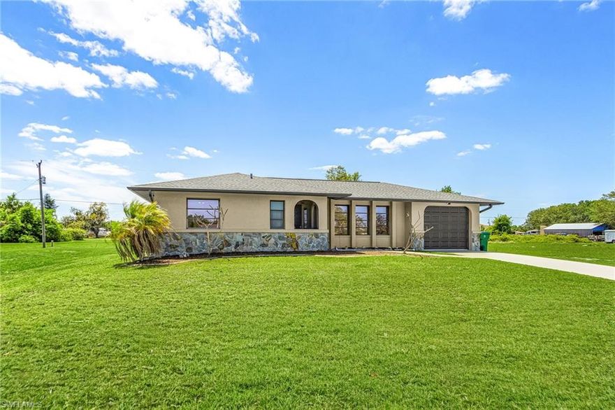 100% Financing Available as this home is located in the APPROVED area for Rural USDA Home Loan that has 100% Financing for qualified buyers!! Flood Zone X so no flood insurance needed for mortgage!! MOVE-IN ready home located in a quiet neighborhood approximately 5.6 miles straight shot to I-75 for commuters. This CHARMING 2 bedroom, 2 bath home is perfect for first time homebuyers since costly repairs have already been done!! Home has a 2022 Asphalt Roof, 2023 AC System, fresh 2026 Exterior Paint, 2023 Septic Tank, all outlets and switches were replaced in 2024, 2026 mini-split dehumidifier in the garage, and has a 10x16 hurricane strapped storage shed in back yard with ramp. The home has a screened front entry with keyless combo door lock system. The spacious living room has tinted sliding doors to the large 22’x11’ screened lanai perfect for entertaining, which includes pocketing sliding pass-through window from kitchen, space for TV, ceiling fan, extra lighting, and patio furniture. Upon entry you will see the beautiful wood plank tiled floors in living room, hall and bedrooms, ceramic tiles in kitchen and bathrooms. The kitchen has an under-sink Reverse Osmosis with separate water faucet, wood cabinets, tiled counter tops, white appliances, refrigerator, dishwasher, range, microwave and dining area off kitchen. The master suite has a large walk-in closet, master bath has spacious counter space and corner shower. The guest bath has tiled shower/tub combo with accent tile. There is a linen closet in hall between bedrooms. The windows come with blinds or curtains. The garage has a refrigerator, newer washer and dryer, water treatment system with new pressure tank, hurricane rated garage door, man door to exit to side yard, painted floor with shelving racks. The storm shutters are stored in the locking shed with ramp. The septic tank was pumped in 12/2025. The septic tank was replaced because of tree root intrusion from a tree that was removed when new septic tank was installed. The home is in a convenient location only about 4 miles from grocery shopping. Two videos tours available, walk-through and 3D Interactive Tours. Schedule your showing today!!!