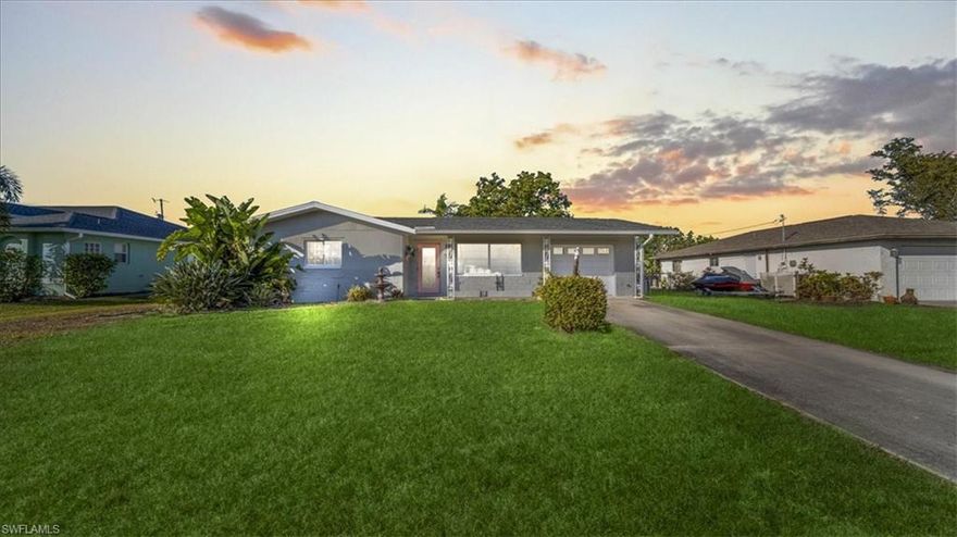 Your oasis!! $10,000 in closing cost assistance!!! This home is an incredible opportunity for first time homebuyers or snowbirds looking for a cozy home with easy access to all of the amenities Cape Coral has to offer. Right off of Country Club Blvd for access to Veterans which leads you to Santa Barbara and Del Prado. Low flood insurance due to Flood Zone AE. This two bedroom, two bathroom home has been well maintained and taken care of. 10 minutes from downtown Cape Coral. Newer roof from 2022. Very safe neighborhood. Seller is open to offers. Lowest priced listing in this neighborhood. Block home. Very spacious with a dining room, living room, and family room!